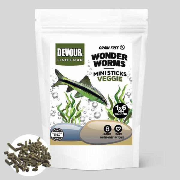 YFS Wonderworms Veggie Fish Food Sinking Grain Free Limited Ingredients Sticks